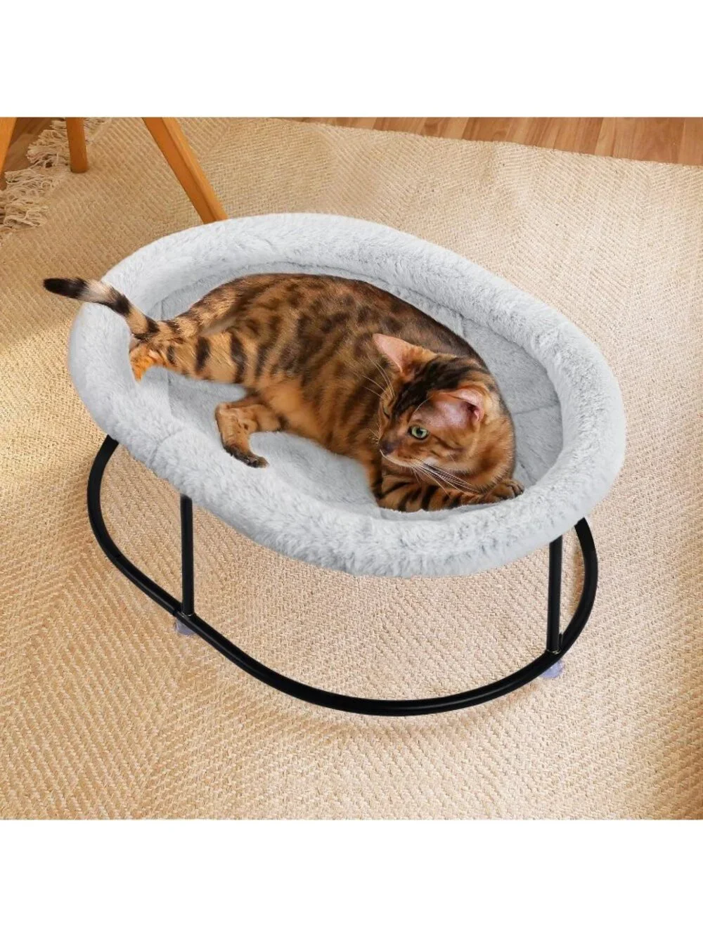 New Elevated Fluffy Cuddle Bed with Detachable Pad for Cats & Small Dogs, Grey